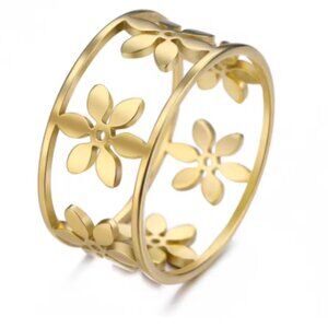 Gold plated flower ring over stainless steel SIze 9